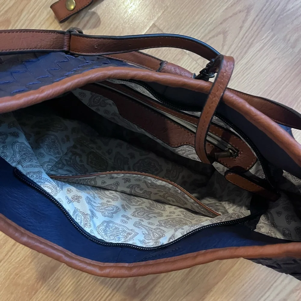 Simply Noelle Navy & Tan Large Woven Handbag